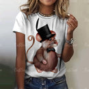 the MOUSEKETEER - Cute Mouse Print Cartoon Funny Short Sleeves Casual Animal Loose Streetwear T-Shirts for Women