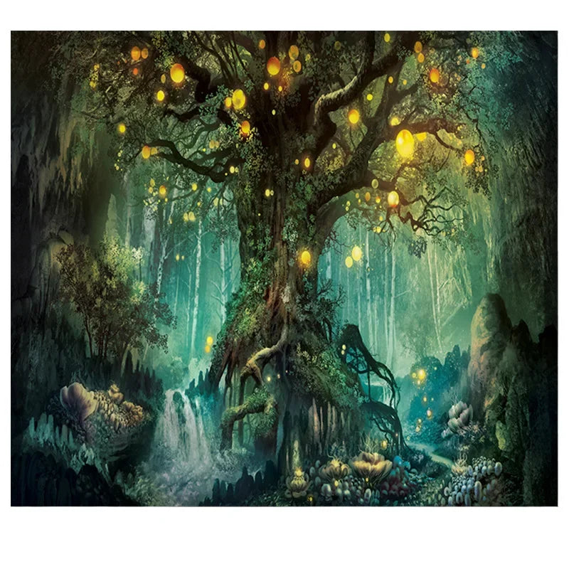 the FOREST LIFE - Tree Wall Hanging Tapestry, Fantasy Magical Tapestry Decorative Wall Decor