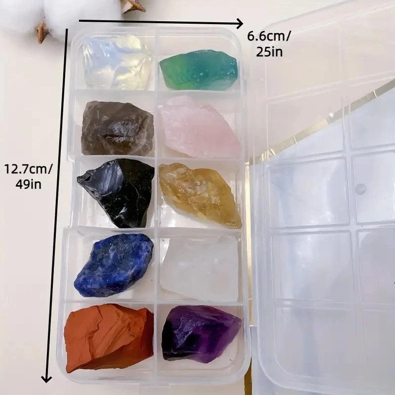 the ROCK BOX - 10PCs/Box Natural Crystal Rough Raw Set Energy Gemstones, Rough Rocks and Mineral Chakra Stone with Box