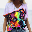the PAINTED PUPPY - Casual Summer V-Neck Short Sleeve 3D Cute Dog Print Harajuku Versatile T-Shirts for Women