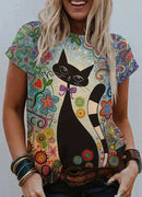the CAT CRAZY LADY - Summer 3D Printing Cute Cat Fashion Short Sleeve Oversized T-Shirts for Women