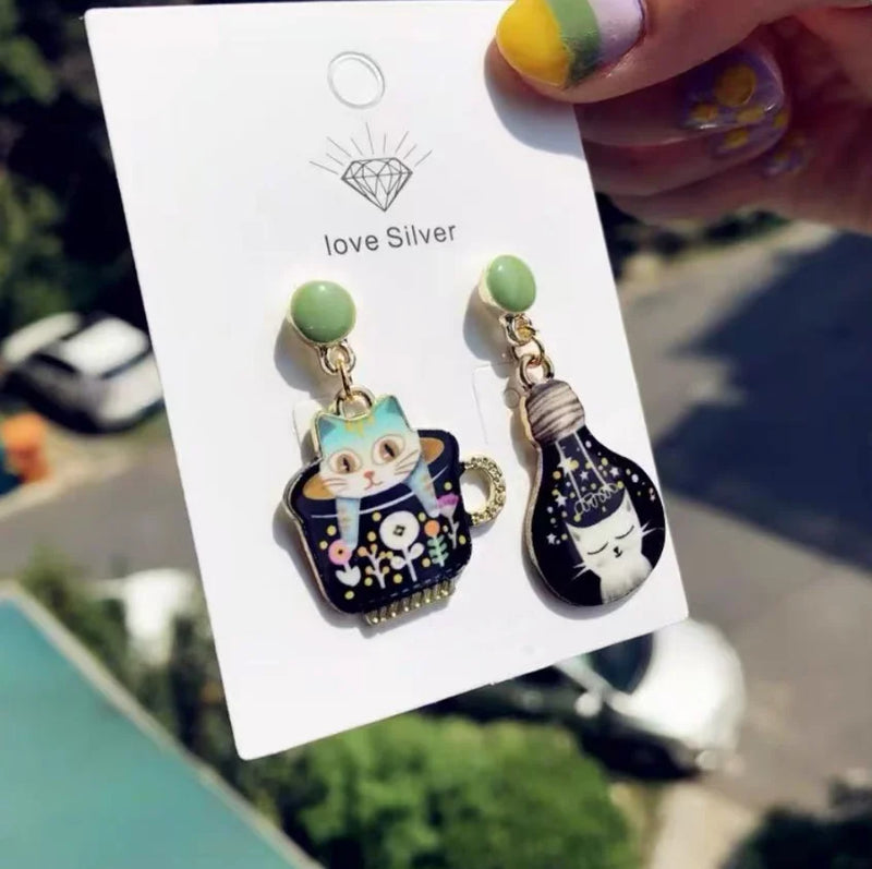 the CAT TEACUPS - Fashion Cute Sweet Cup Cat Drop Dangle Earrings for Girls/Women