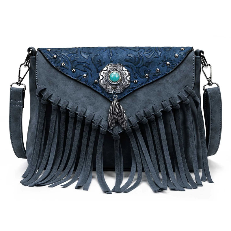 the WESTERNER - Original Design Shoulder Bag for Women, PU Leather Luxury Clutch Designer Handbags, Western Purse Fringe Messenger Bag