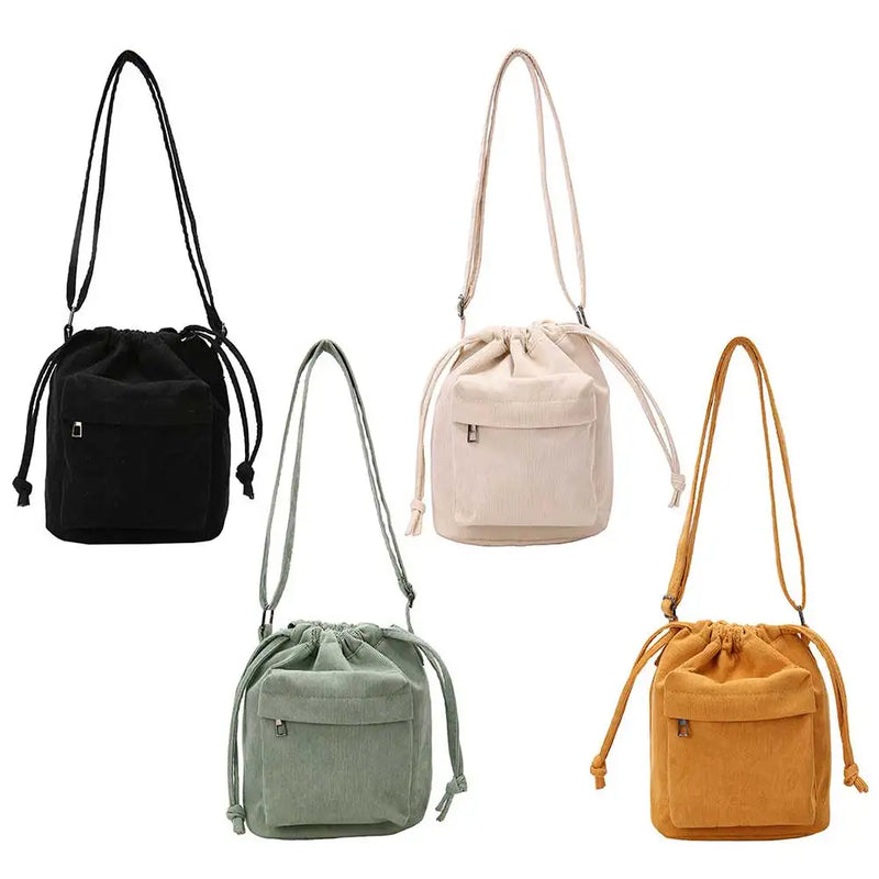 the CORDUROY CROSS-BODY - Solid Satchel Purse, Adjustable Strap Casual Shoulder Bag, Drawstring Corduroy Crossbody Bag. Versatile Slouchy Travel Bag