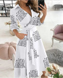 the BOHO WRAP - Spring/Summer V-Neck Fashion Three Quarter Sleeve Printed Polo Long Dress with Waist Tie Up