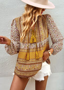 the BAGGY BOHO - Boho Floral Blouse V-Neck Tassel Long Sleeve Bohemian Summer Fashion Shirt for Women