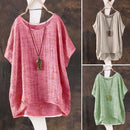 the BOHO BLOUSE - Summer Casual Solid Loose Plain O-Neck Asymmetrical Short Batwing Sleeve Blouse for Women