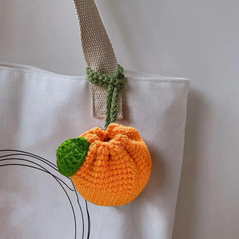 the CITRUS CROCHET - Orange Coin Purse, Crochet Drawstring Bag, Cute Drawstring Orange-Shaped Crochet Purse, Crochet Tangerine Bag Coin Chargers