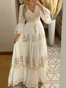 the VINTAGE BOHO - Long Dress Summer Boho Lace Beach Hollow Out Elegant Vintage Loose Dress for Women