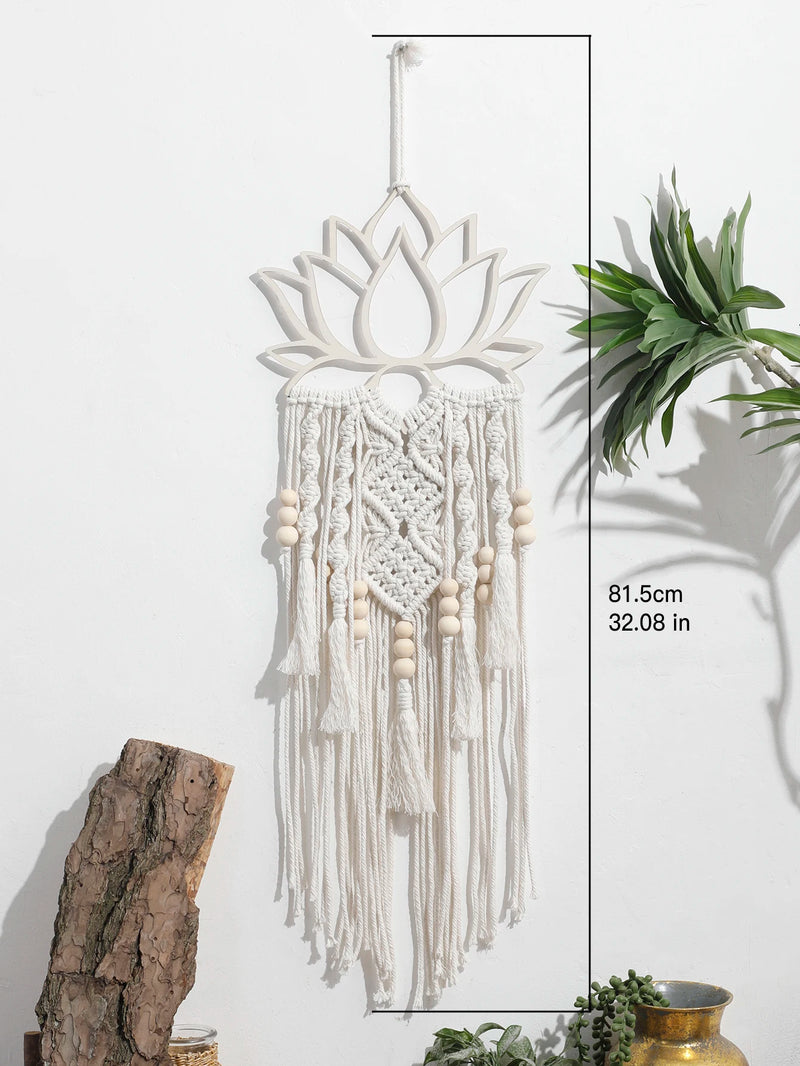 the LOTUS FLOWER - Lotus Macrame Wall Hanging, Boho Macrame Dream Catcher, Large Craft Ornament for Dorm/Home/Bedroom/Apartment/Room Decoration Gift