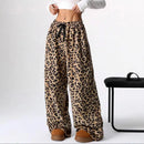 the WILD CAT - Women's Leopard Casual High Waist Lace-Up Elastic Wide Leg Fashion Animal Print Boho Pants