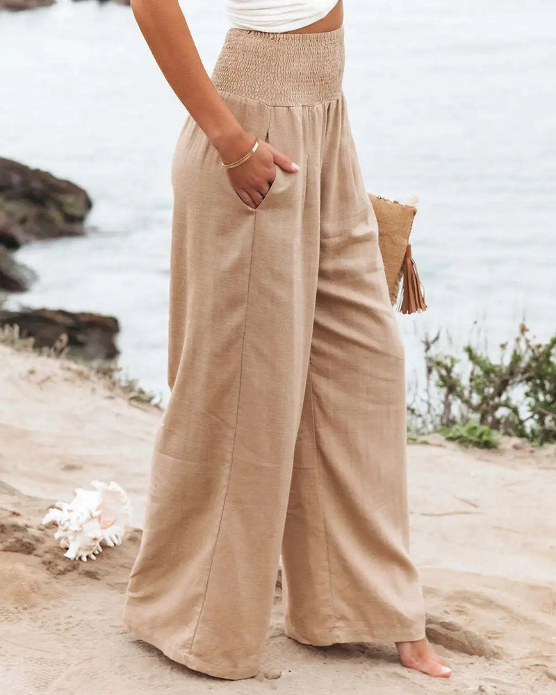 TEELYNN Casual High Elastic Waist Cotton Linen Pants Women Boho Beach Wear Wide Lag Pants Loose Oversize Casual Pants XXXL Size