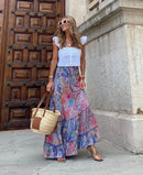 the SUNDAY STROLL - Boho Fashion Long Floral Summer/Autumn Loose Casual Elastic Waist Big Hem Long Skirts