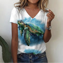the DEEP DIVE - Summer 3D Print Sea Turtle V-Neck Oversized T-Shirts for Women