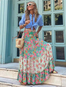 the SUNDAY STROLL - Boho Fashion Long Floral Summer/Autumn Loose Casual Elastic Waist Big Hem Long Skirts