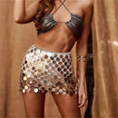 the SEQUIN - Women's Punk Sequins Metal Chain Hollow Out Mini Skirt