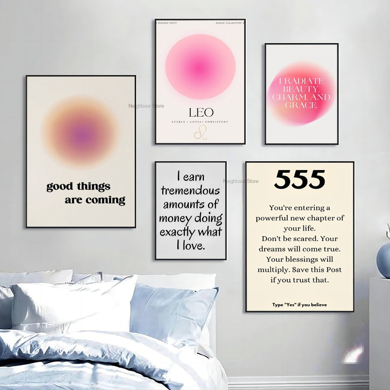 the AFFIRMATIONS - Law of Attraction Print Boho Art, Poster Paper Print Home Bedroom Entrance Bar Cafe Art Painting Decoration