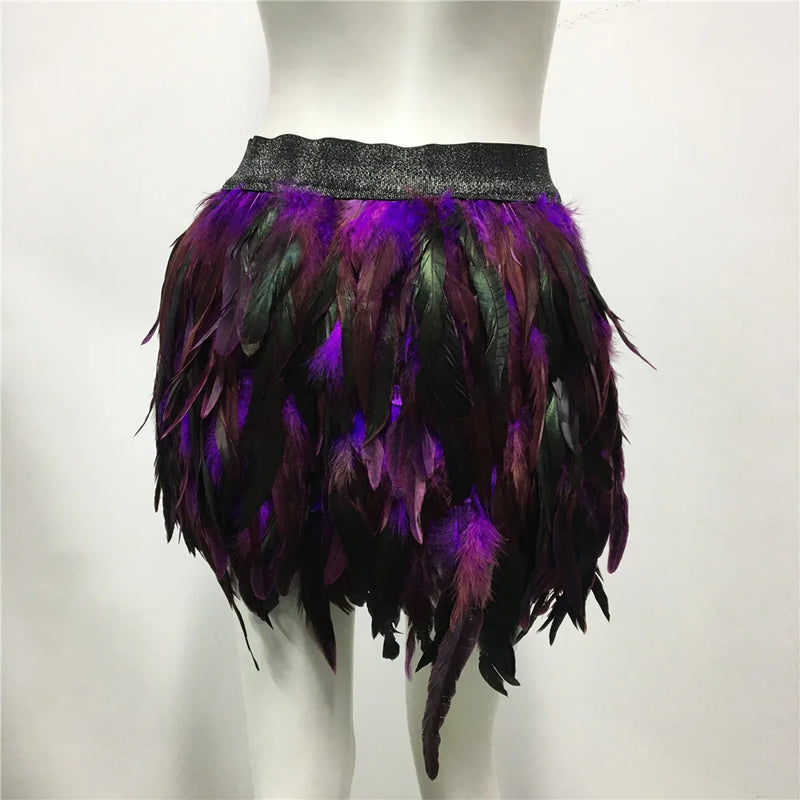 Harajuku Style Fluffy Feather Burning Festival Rave Skirts Elastic Waist Carnival Nightclub Outfit Women Mini Skirts Plus Size