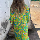 the LOUNGER BOHO - Vintage Leopard Print Bohemian Casual V-Neck Loose Long Sleeve Maxi Dress for Women