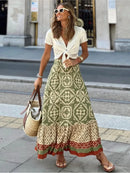 the SUNDAY STROLL - Boho Fashion Long Floral Summer/Autumn Loose Casual Elastic Waist Big Hem Long Skirts