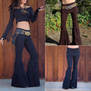 the BELL BOTTOM - Women's Gypsy Boho Yoga Long Skinny Leggings Low Waist Pants Wide Leg Flared Dance Bottoms
