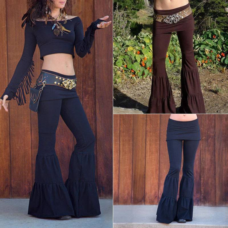 Long Pants Yoga Women Gipsy Costume Gypsy Boho Skinny Leggings Low Waist Pants Wide Leg Patchwork Flared Dance Bottoms