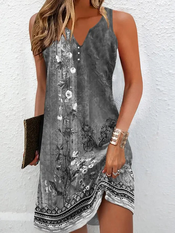 Women's Dresses Summer Fashion Stitching V Neck Loose  Bohemian Vacation Woman Basic sleeveless Vestidos