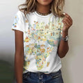 the ATLAS - Women's World Map Pattern Print Casual O-Neck Loose Short Sleeves T-Shirts