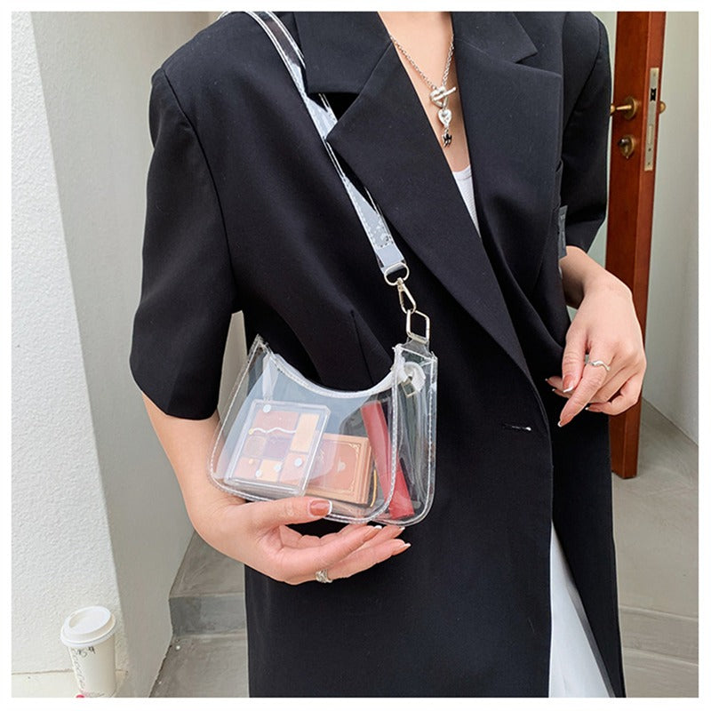 the NEON BAG - Clear Jelly Shoulder Bag for Women, Small Zipper Underarm Purses & Fashion Handbag