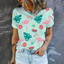 the FLAMINGO - Fashion Casual Flamingo Printed Trend High Quality Loose Short Sleeve Round Neck T-Shirts for Women
