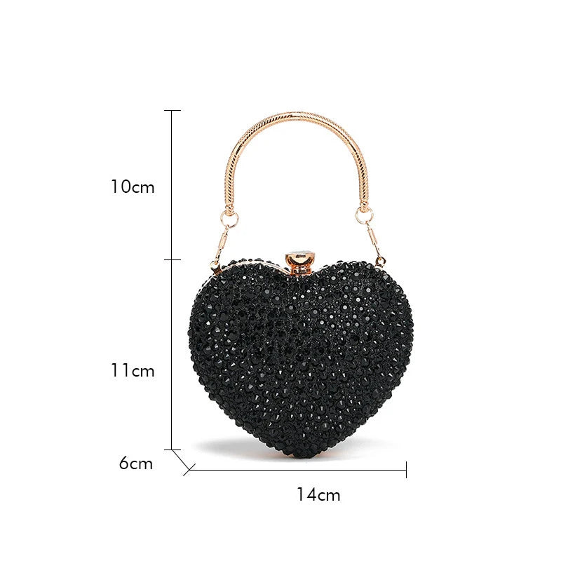 the CRYSTAL HEART - Luxury Diamond Inlay Heart Shape Crystal Clutch Purse, Stones Evening Wedding Party Shoulder Bag, Handle Rhinestone Mini Handbags