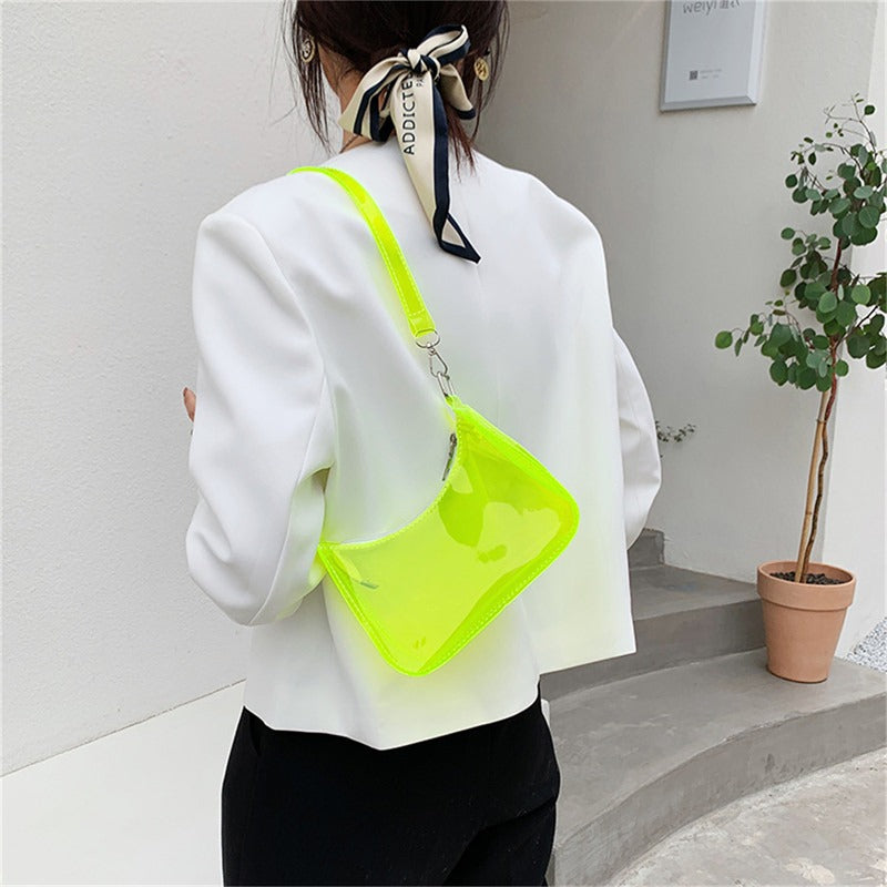 the NEON BAG - Clear Jelly Shoulder Bag for Women, Small Zipper Underarm Purses & Fashion Handbag