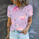 the FLAMINGO - Fashion Casual Flamingo Printed Trend High Quality Loose Short Sleeve Round Neck T-Shirts for Women