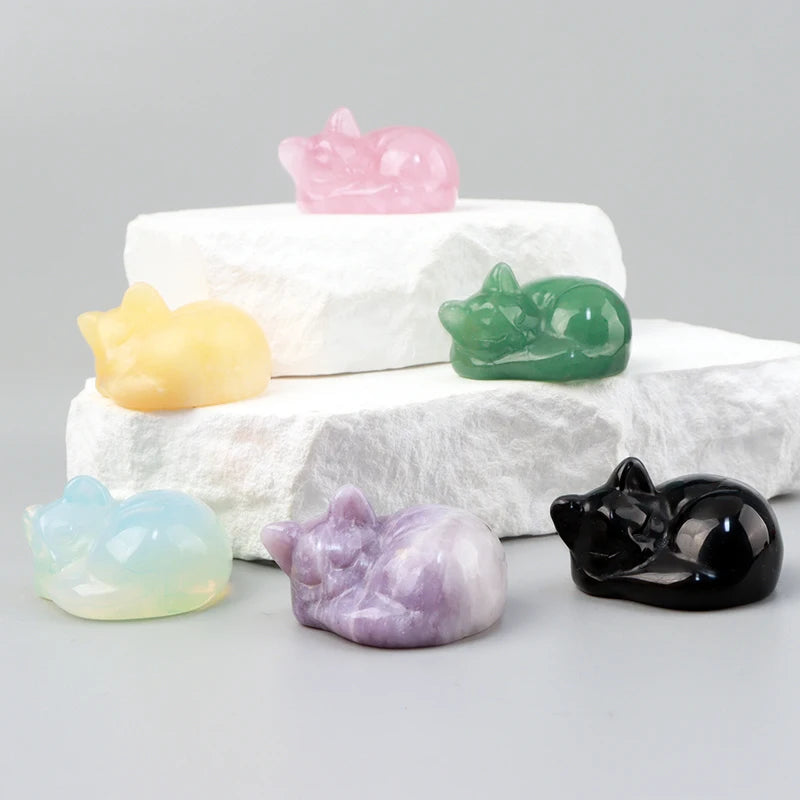 the SLEEPING KITTY - Various Crystal Energy Stones Carved Cats Rose Quartz Kitten Figurine, Natural Stone, Jade Mini Sleeping Cat, Chakra, Home Decor