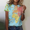 World Map Pattern Print Women's T-shirts Casual O-neck Summer Loose Short Sleeves T shirt 2024 Funny Women Clothing Pullover