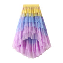 the BOHO TUTU - Women's Tulle Skirt Ruffle Multilayer Mesh A-Line Tier Tutu High Waisted Gradient Rainbow Tulle Long Skirt