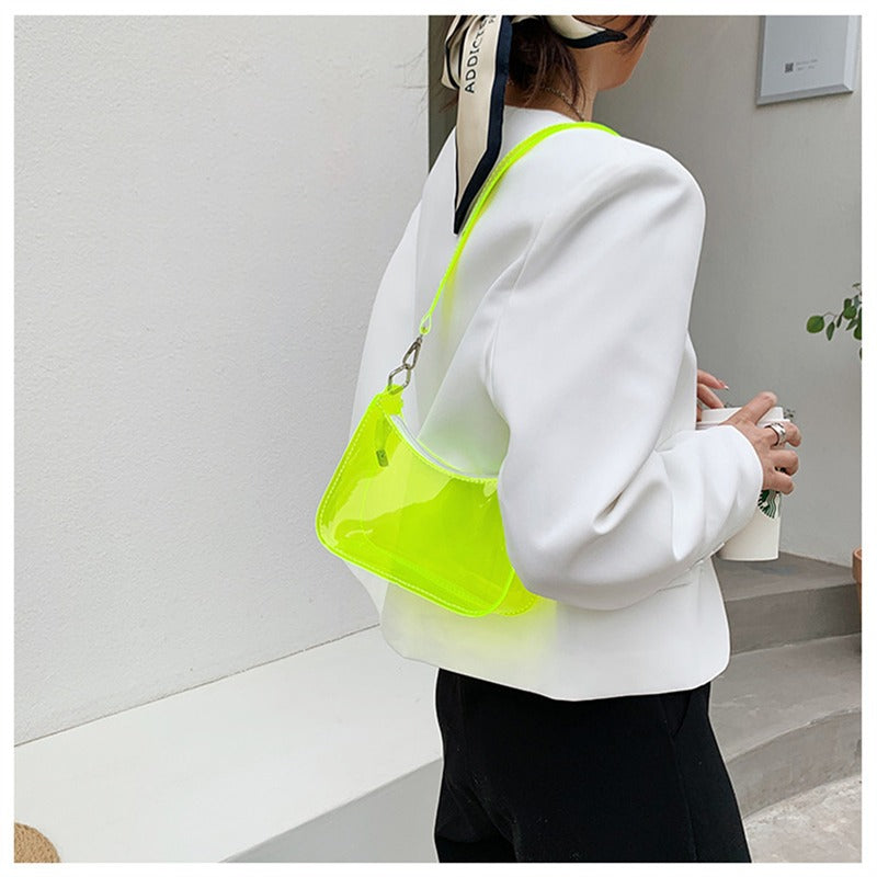 the NEON BAG - Clear Jelly Shoulder Bag for Women, Small Zipper Underarm Purses & Fashion Handbag