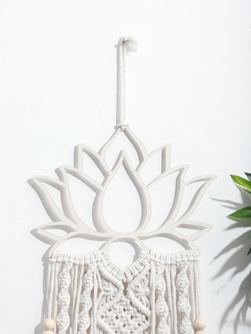 the LOTUS FLOWER - Lotus Macrame Wall Hanging, Boho Macrame Dream Catcher, Large Craft Ornament for Dorm/Home/Bedroom/Apartment/Room Decoration Gift