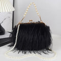 the FURBIE - Designer Women's Handbag with Tassel, Luxury Plush Evening Bags with Pearl Chain, Ladies Purse Tote Bag, Fashion Crossbody Bag