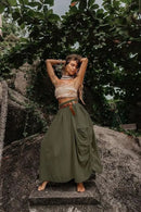 the CASTAWAY - Casual Bohemian Loose Cotton Skirt with Drawstring and Big Pockets