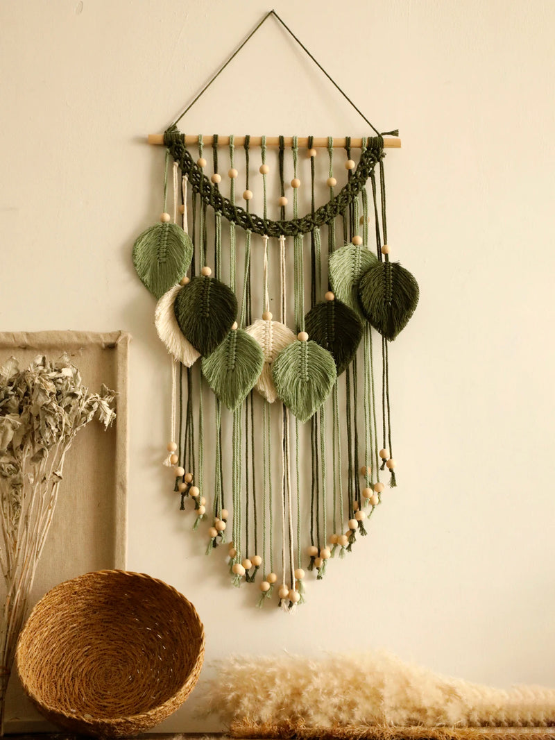 the AUTUMN FALL - Leaf Macrame Tapestry, Brown Green Wall Tapestry, Boho Home Decoration, Macrame Wall Hanging, Home Living Room Decor Gift