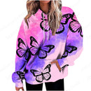 the BUTTERFLIES - Floral 3D Print Graphic Fashion Oversized Heart Sweatshirt Pocket Pullovers