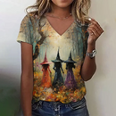 the COVEN COLLECTION - Witch Print Short Sleeves Casual Loose V-Neck T-Shirts for Women