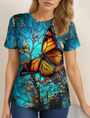 the MONARCH - Women's Summer Butterfly Patterns Short Sleeve Fashion Print Casual T-Shirts