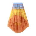 Women's Tulle Skirt Ruffle Multilayer Mesh A Line Tier Tutu Prom  Irregular High Waisted Gradient Rainbow TulleLong Skirt