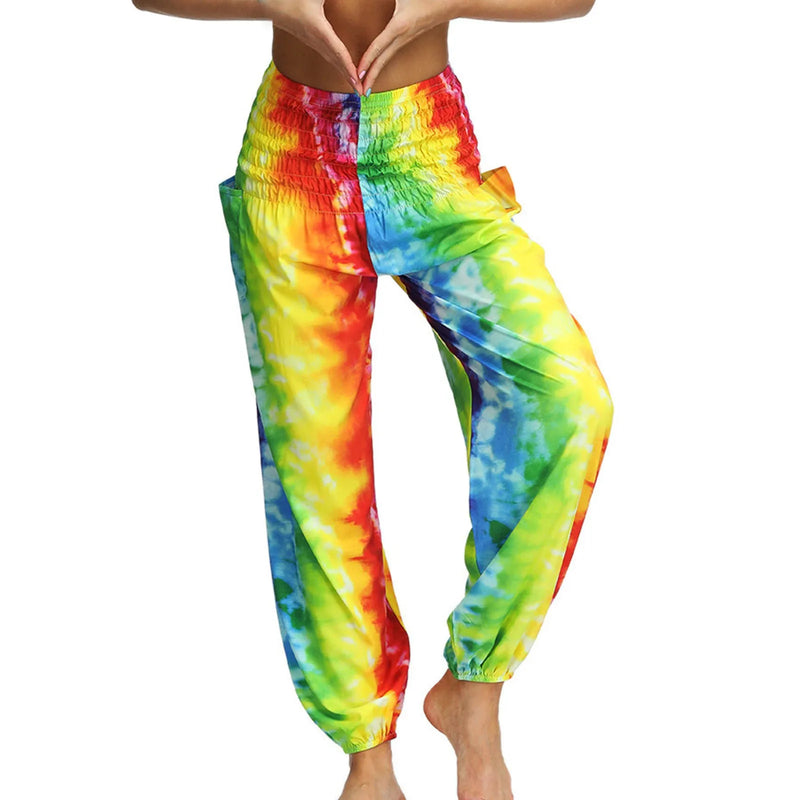 Women'S Pants Women'S Sweatpants Hippie Bohemian Palazzo Yoga Scrunched Bottom Women'S Tie Dye Harem Pants Vetement Femme