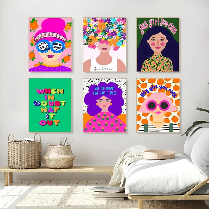 the GIRL POWER - 1PC Boho Girl Power Vase Flower Poster Self-Adhesive Art, Waterproof Paper Sticker Coffee House Bar Room Wall Decor