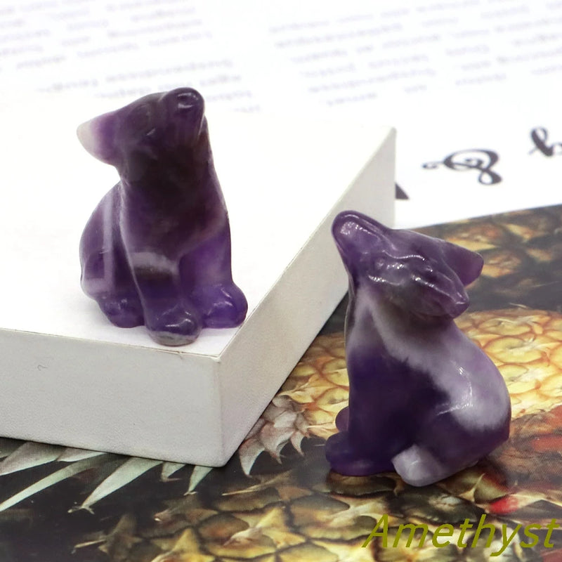 the LONE WOLF - 30mm Wolf Figurine Natural Stone Crystal Amethyst Opalite Quartz Healing Animal, Hand Carved Reiki Crafts Home Decor Gift