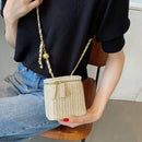 the PICNIC BOHO - Mini Straw Bucket Crossbody Bag for Women, Summer Weave Women's Brand Handbags and Purses, Fashion Chain Simple Shoulder Bags