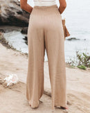 the CASUAL BOHO - Women Casual High Elastic Waist Cotton Linen Boho Beach Wear Wide Lag Pants Loose Oversize Casual Pants
